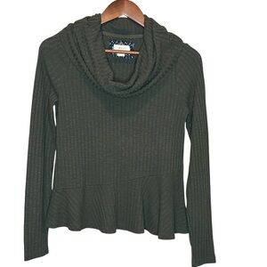 Anthropologie Maeve Women’s Size Small Knit Top Peplum Olive Green Cowl Neck